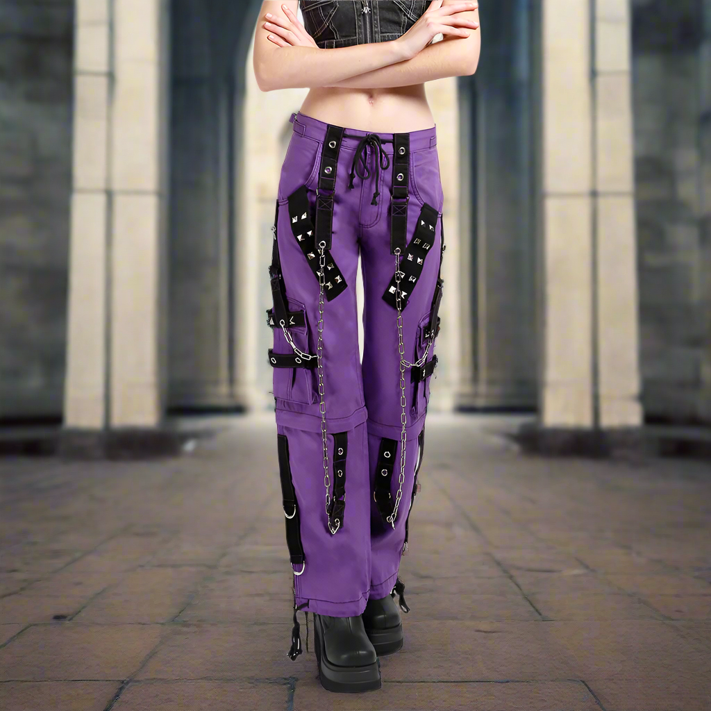 Gothic Bondage Handmade Men Pant Alternative Punk Rock Transformer Trouser Purple Baggy