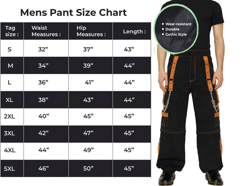 Men Extreme Bondage Skater Black/Orange Gothic Punk Rocker Cyber Goth Steam punk Biker Pant
