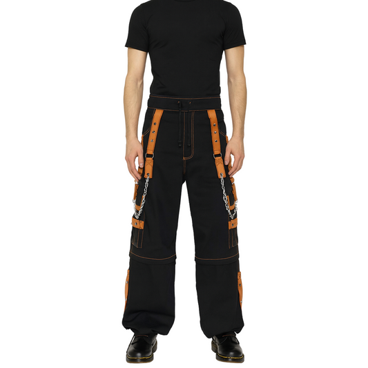 Men Extreme Bondage Skater Black/Orange Gothic Punk Rocker Cyber Goth Steam punk Biker Pant