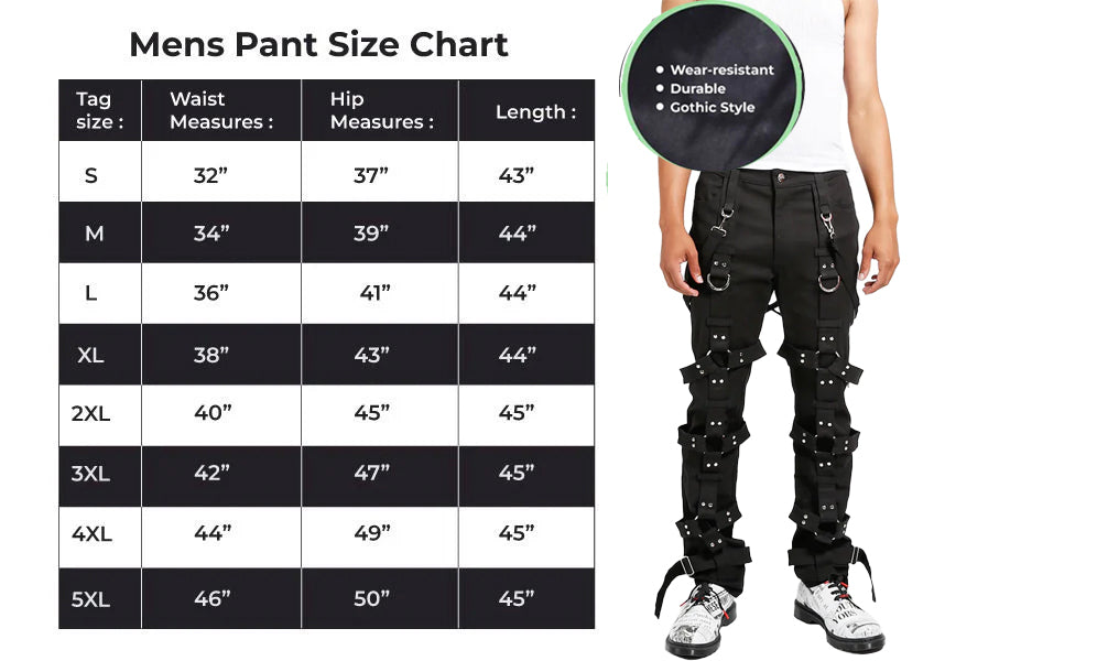 Prime Quality Men Gothic Bondage Pant Alternative Punk Rock Emo Harness Pants Black/USA
