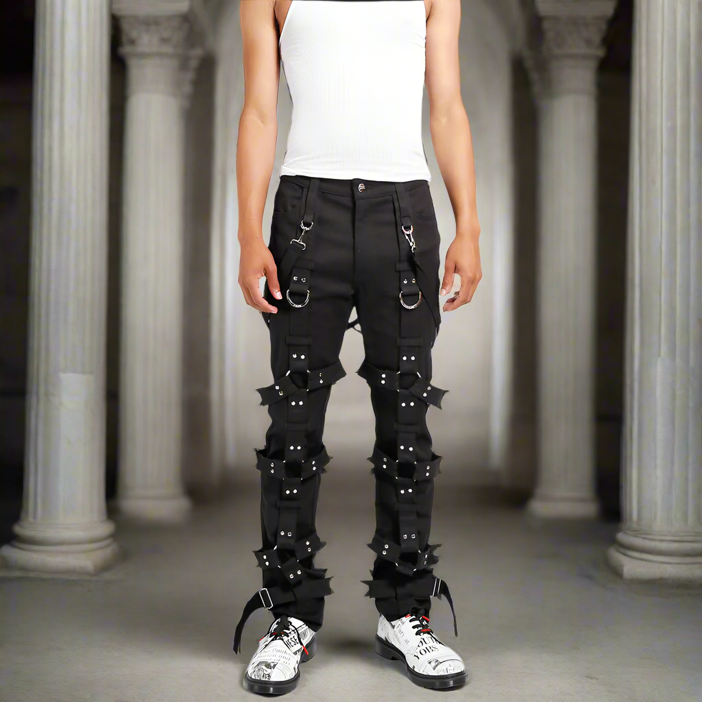 Prime Quality Men Gothic Bondage Pant Alternative Punk Rock Emo Harness Pants Black/USA