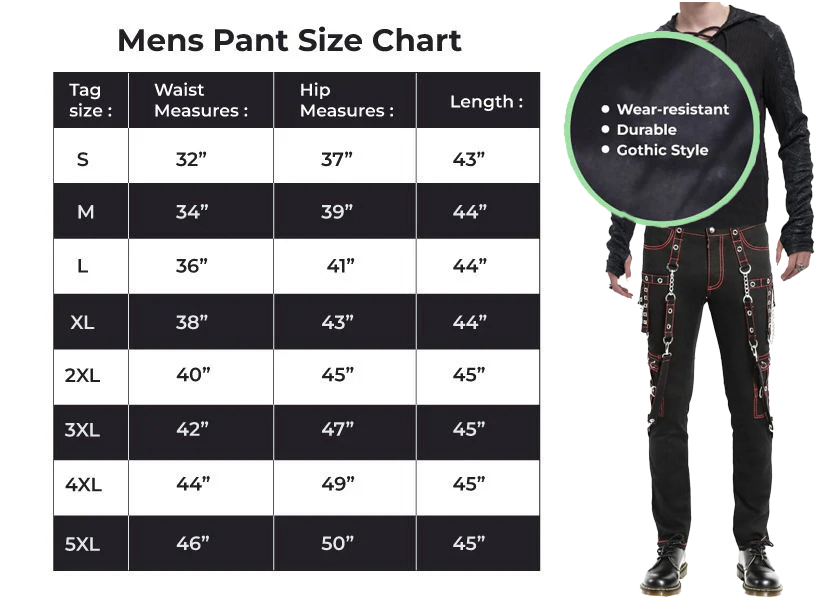 Gothic Men's Military Officer Trousers Black Red/Black Pants