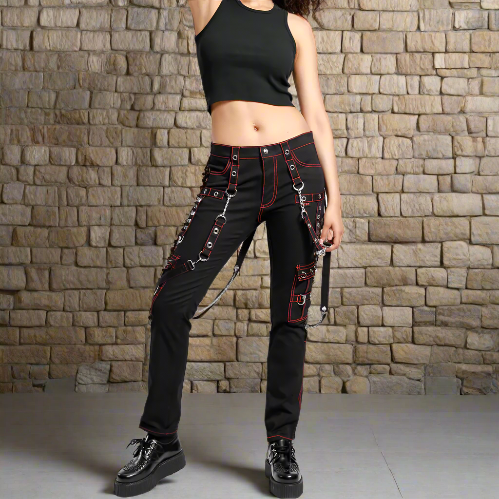 Gothic Men's Military Officer Trousers Black Red/Black Pants