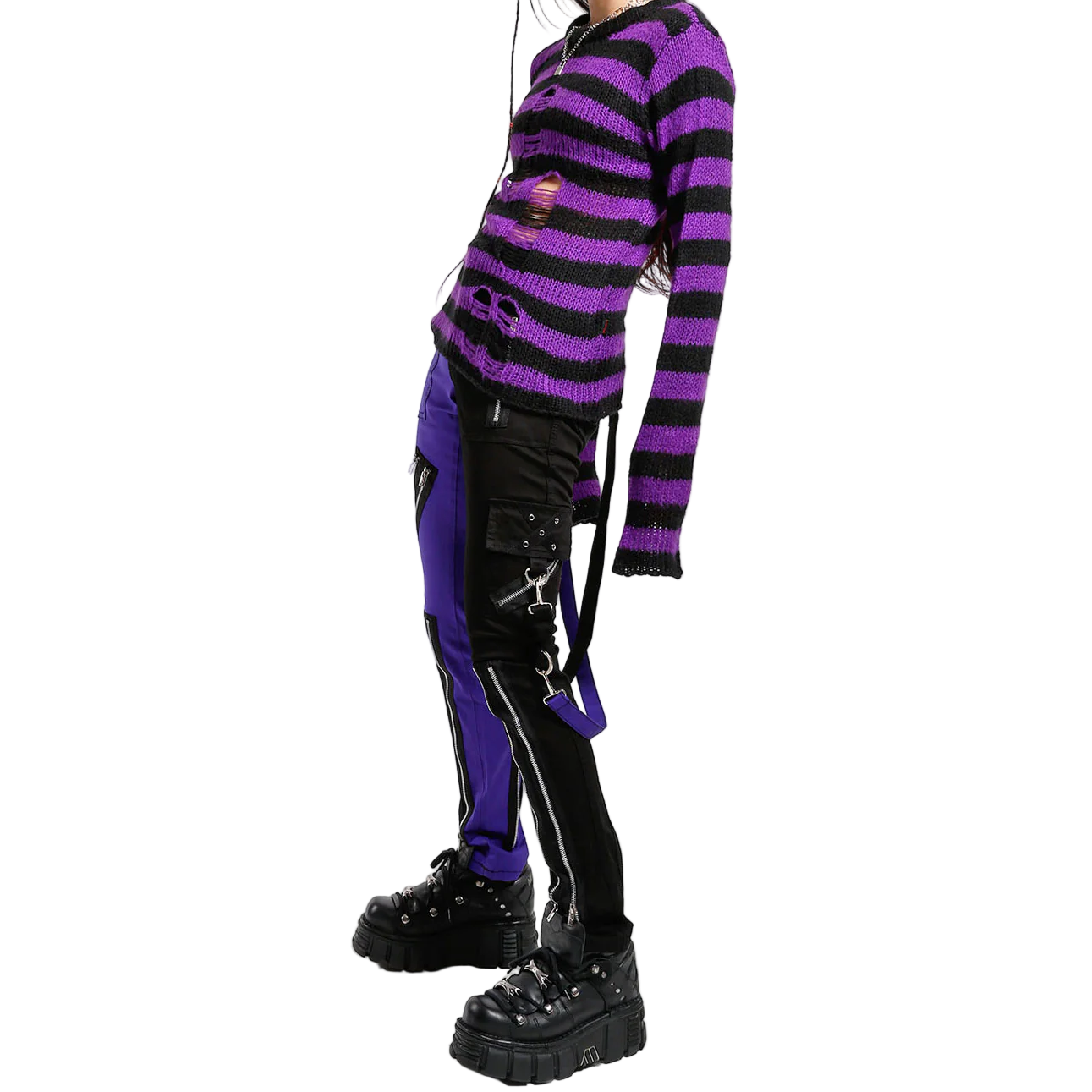 Gothic Bondage Men Pant Alternative Punk Rock Split Leg Purple Black Emo Trouser Pant USA