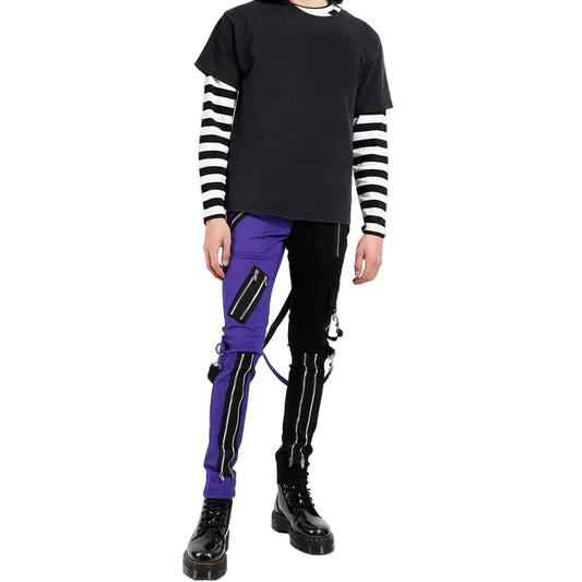 Gothic Bondage Men Pant Alternative Punk Rock Split Leg Purple Black Emo Trouser Pant USA