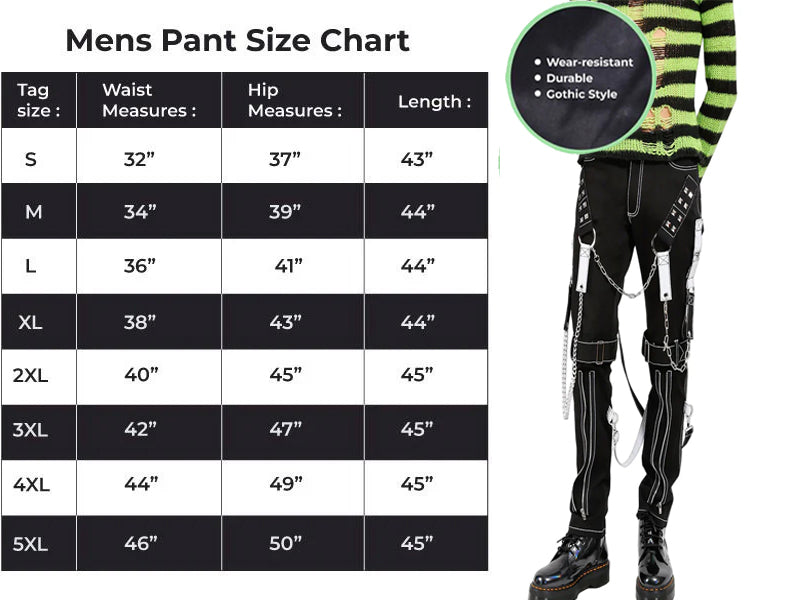 Men's Gothic Bondage Black Pant Rock Hard Trouser Heavy Weight Emo/Pants