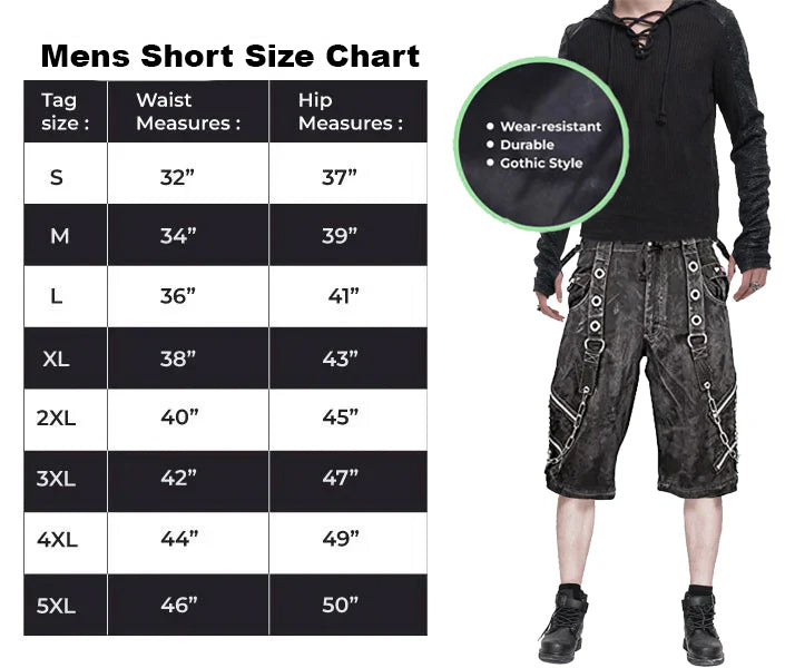 Prime Quality Bondage Gothic Wax Cotton Men's Cyber Rave Techno Punk Shorts Biker/USA