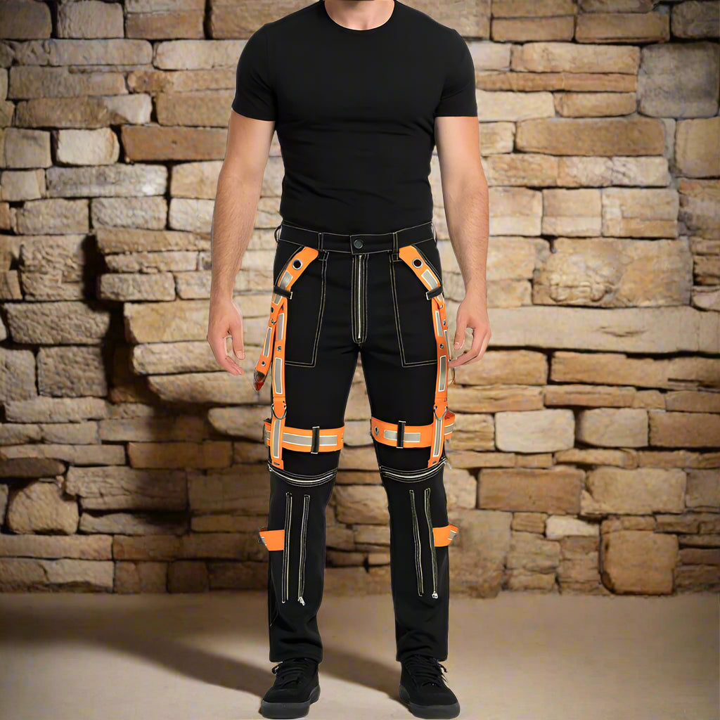 Men's Gothic Bondage Reflective Men Pant Alternative Punk Rock Emo Trouser Pant Shorts