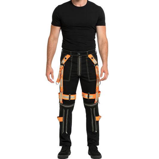 Men's Gothic Bondage Reflective Men Pant Alternative Punk Rock Emo Trouser Pant Shorts