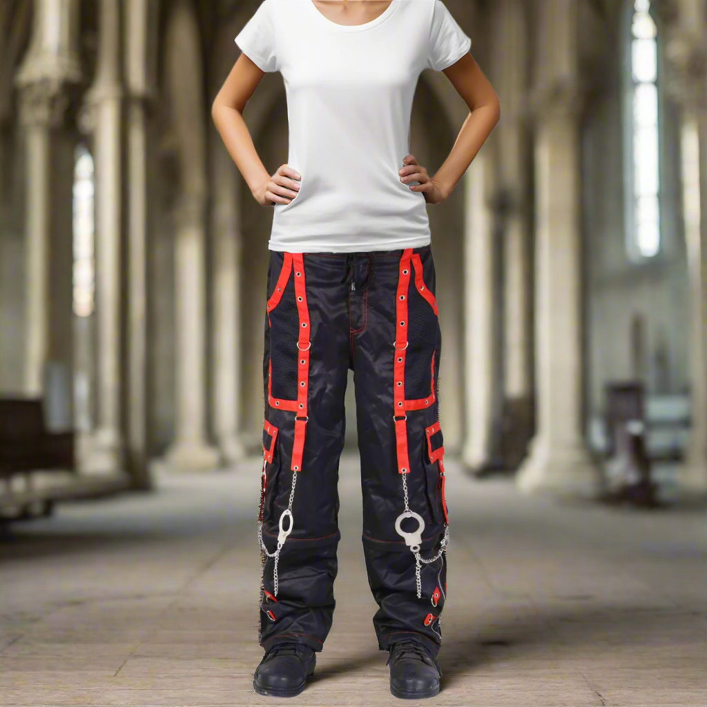 Gothic Men's Handmade Bondage Gothic Cyber Pant Chain Techno Rock Punk Shorts Trouser Pants/USA