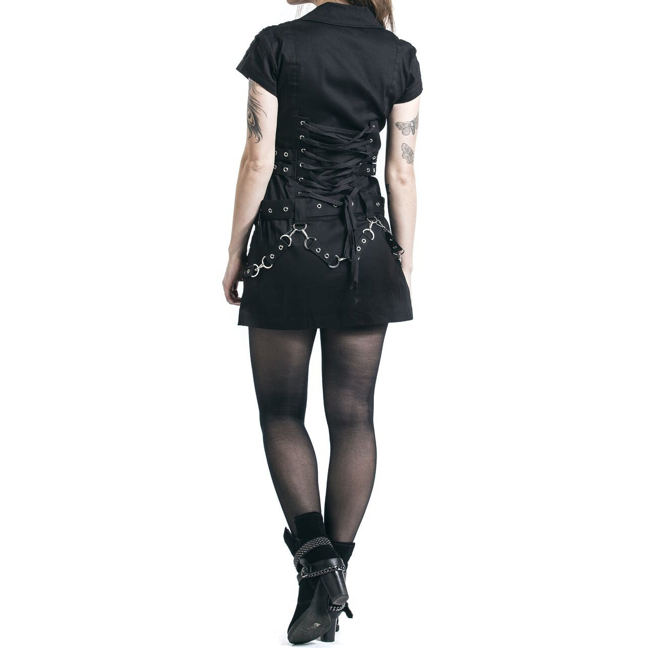 Gothic Black Zip Dress Short Dress Black
