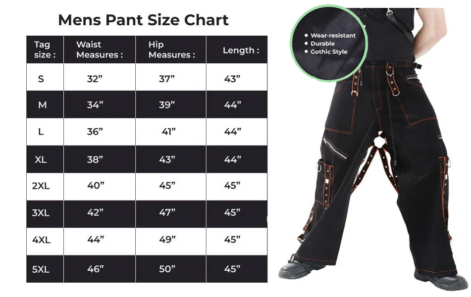 Gothic Men's Orange Black Pant Cotton Trousers Studs Metal Punk Pant