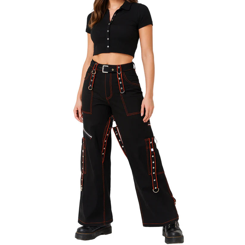 Gothic Men's Orange Black Pant Cotton Trousers Studs Metal Punk Pant
