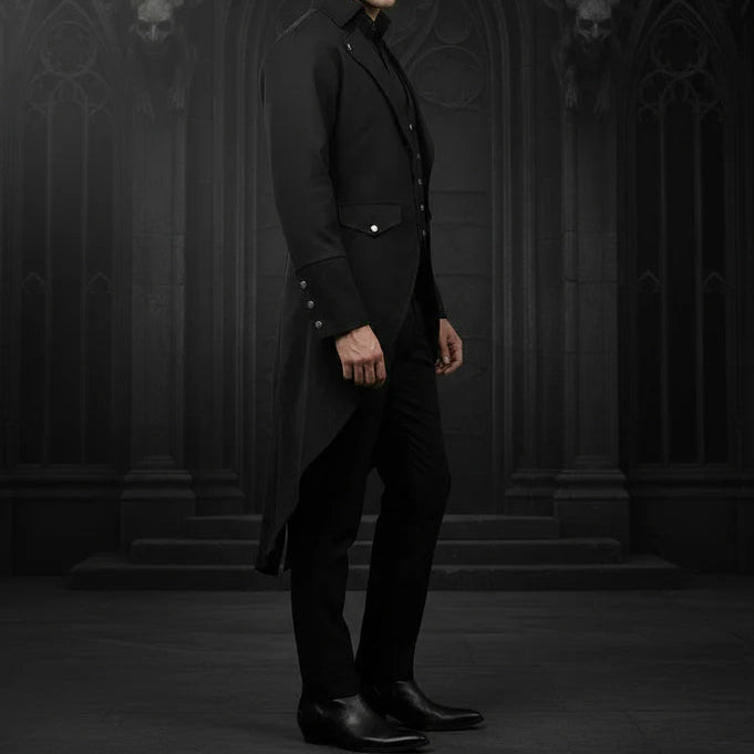 Men's Black Cotton Twill Steampunk Tailcoat Jacket Goth Victorian Coat