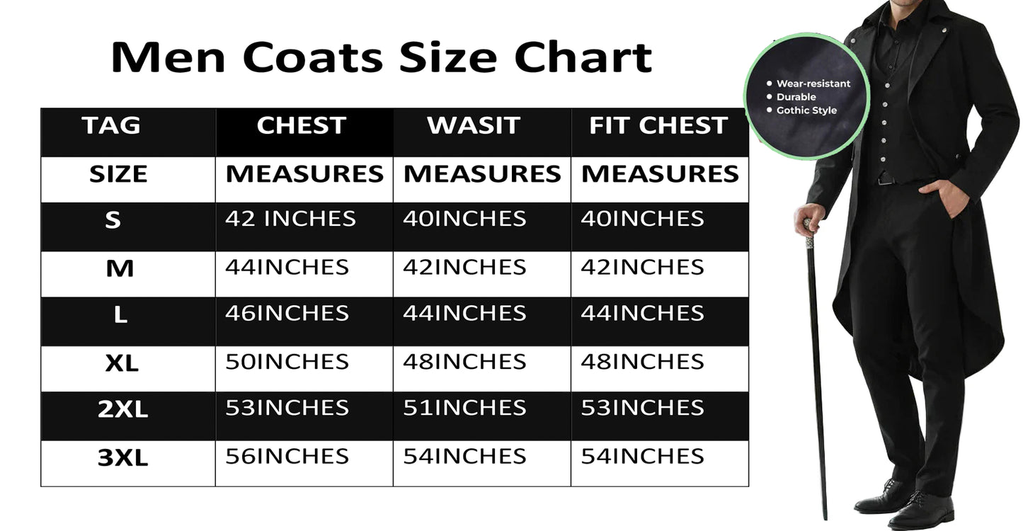 Men's Black Cotton Twill Steampunk Tailcoat Silver Button Jacket Goth Victorian Coat