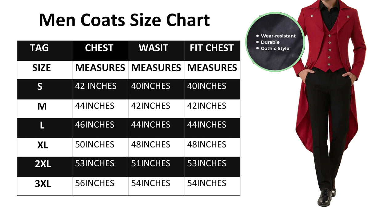 Men's Red Cotton Twill Steampunk Tailcoat Jacket Goth Victorian Coat Trench Coat USA