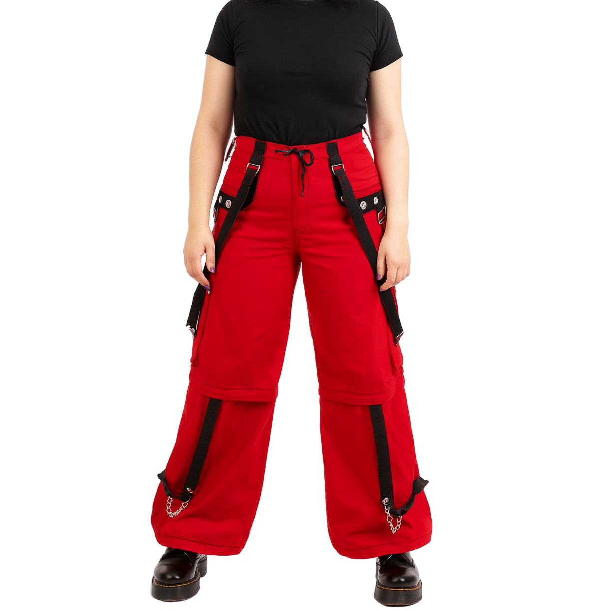 Gothic Men's Gothic Handmade Red Trouser Red Threads Black Straps Punk Rock Metal Chain Cyber/USA