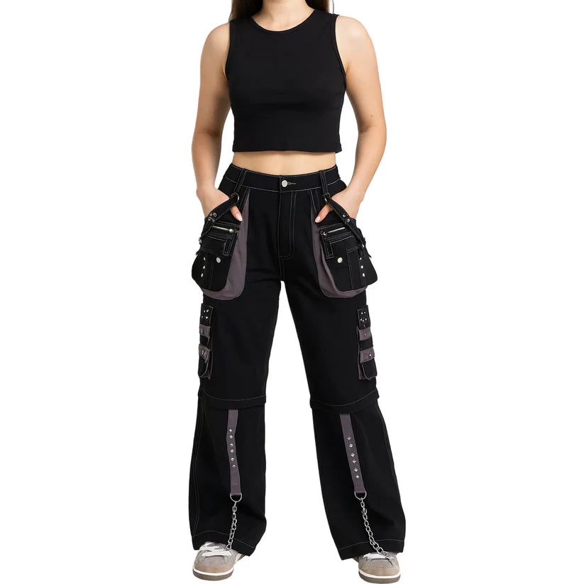 Gothic Men's Black Grey Men Trousers Gothic Cotton Studs Metal Punk