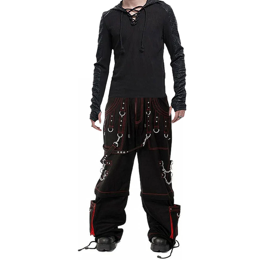 Men's Gothic Handmade Bondage Trouser Cyber Red Thread Shorts Metal Studs Trouser Pant USA