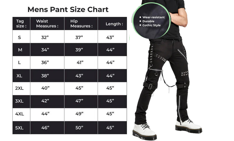 Men Gothic Bondage Black Pant Rock Hard Trouser Heavy Weight Emo Pants