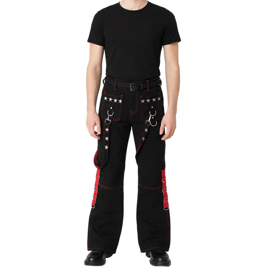 Prime Quality Gothic Men's Punk Goth Emo Bondage Star Black Red Pants