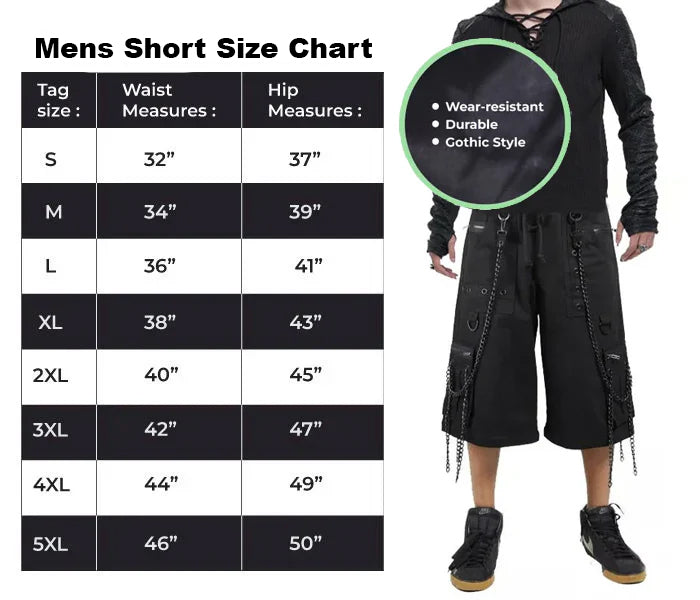 Gothic Bondage Rocker Mens Alternative Punk Rock Emo Shorts