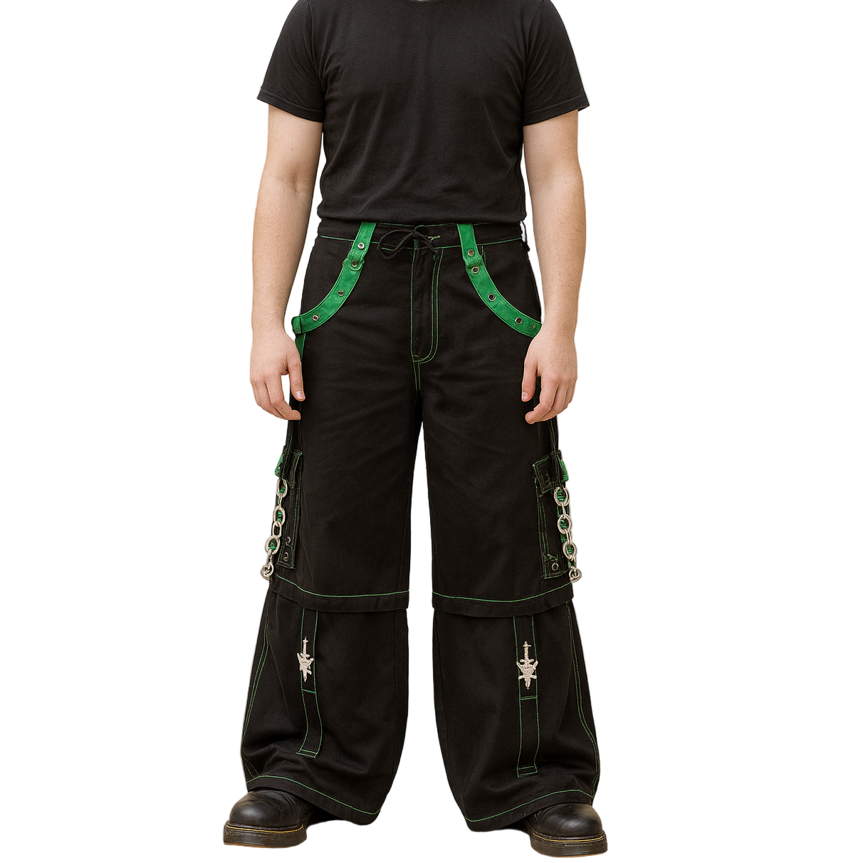 Gothic Men's Bondage Rave Shorts Gothic Biker Cyber Emo Skater Goth Pants