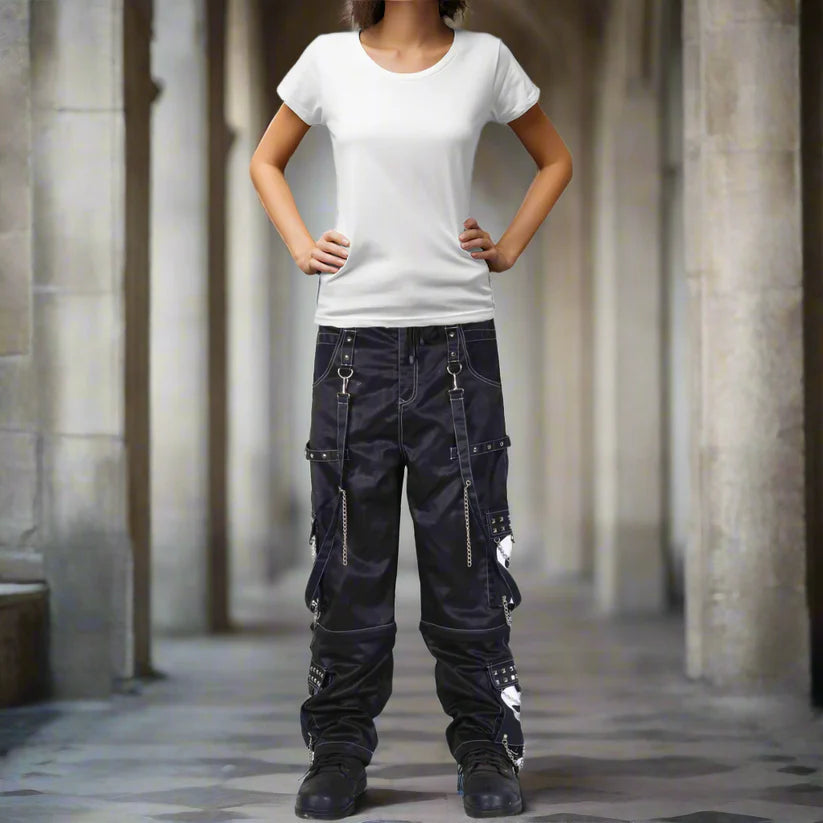 Women's Gothic Bondage Black Big Skull Alternative Punk Rock Emo  Trouser Pants