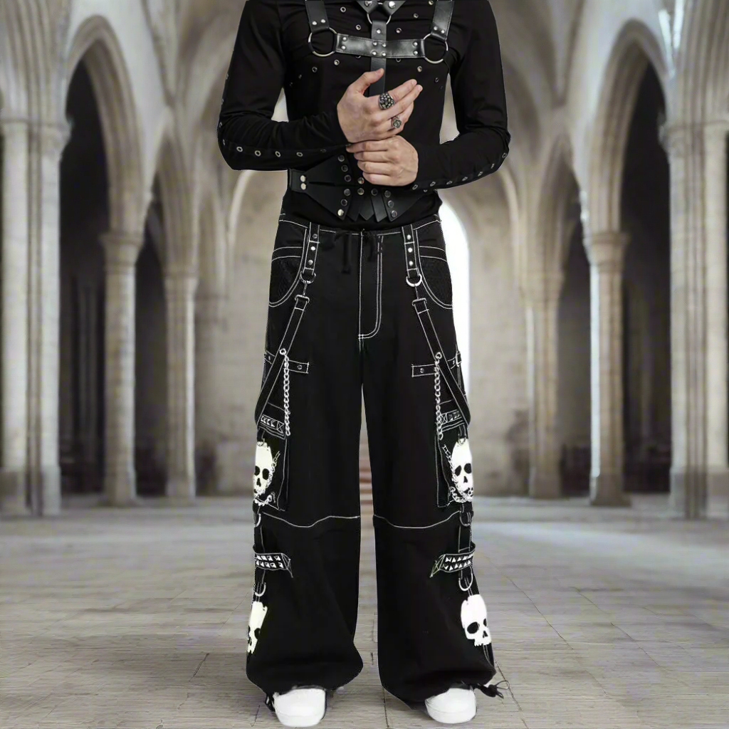 Gothic Bondage Black Big Skull Men Pant Alternative Punk Rock Emo Trouser Pant Shorts Usa