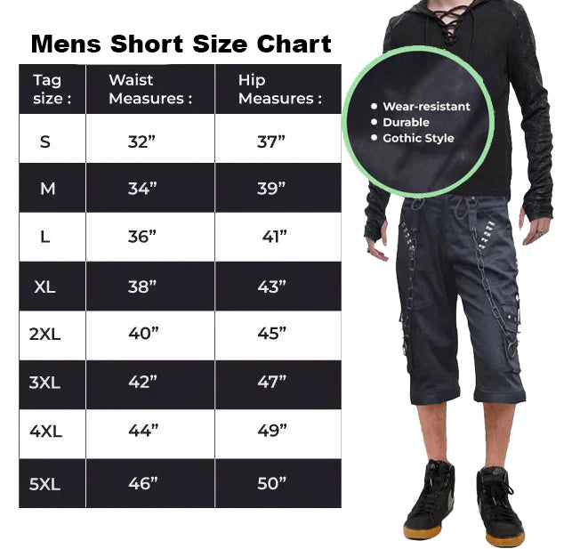 Prime Quality Mens Gothic Bondage Alternative Punk Rock Emo Shorts