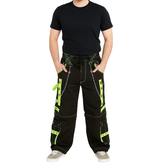 Gothic Men's Handmade Bondage 4 Pocket Trouser Punk Rock Black Yellow Gothic Yellow Stitch USA