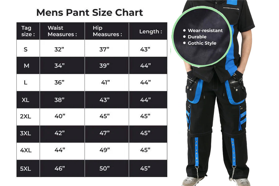 Prime Quality Men's Gothic Men's Bondage Gothic Cyber Pant Chain Techno Rock Punk Shorts Trouser Blue/Black Pants/USA