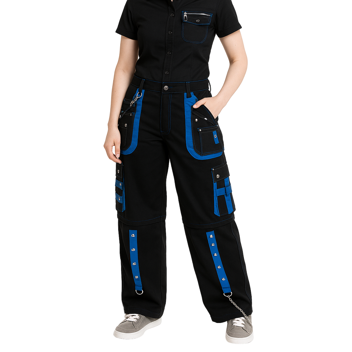 Prime Quality Men's Gothic Men's Bondage Gothic Cyber Pant Chain Techno Rock Punk Shorts Trouser Blue/Black Pants/USA