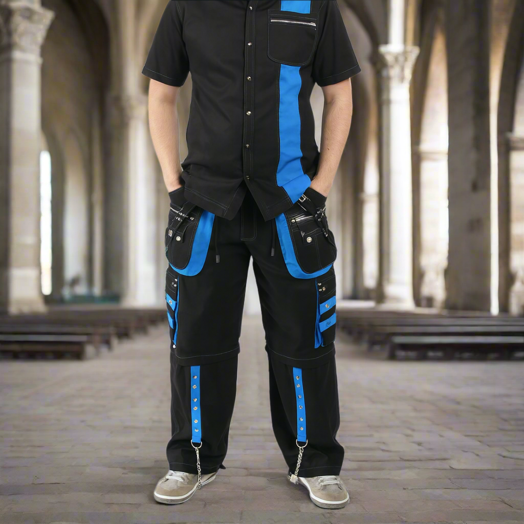 Prime Quality Men's Gothic Men's Bondage Gothic Cyber Pant Chain Techno Rock Punk Shorts Trouser Blue/Black Pants/USA