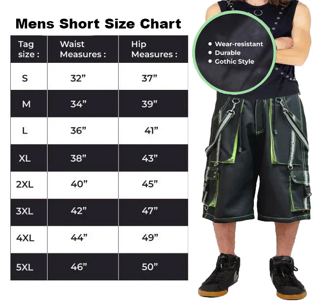 Men's Gothic handmade Bondage Reflective 6 pockets Punk Rock Shorts