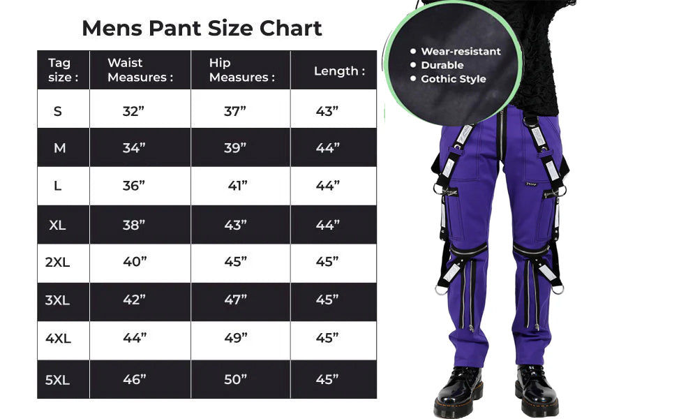 Men Gothic Bondage Reflective Men Pant Alternative Punk Rock Emo Pant Electric Pants Purple/USA