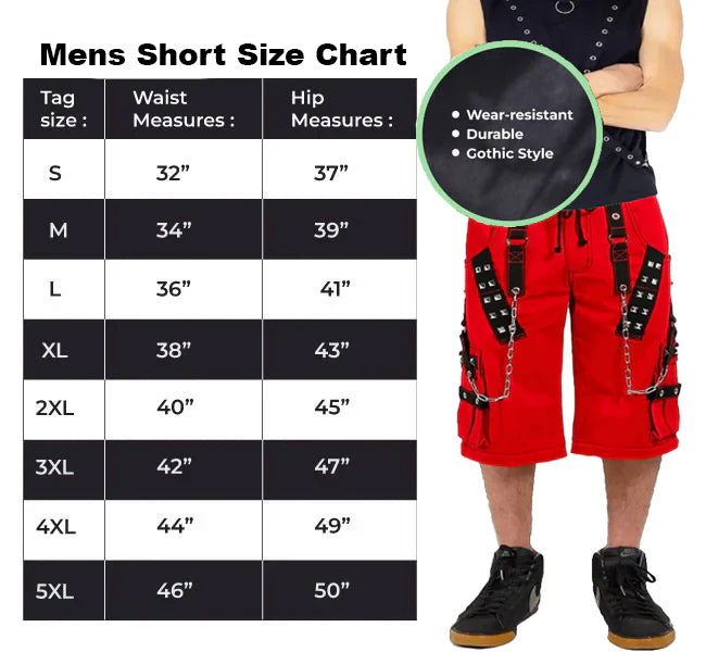 Gothic Bondage Handmade Mens Alternative Punk Rock Transformer Trouser Red Baggy Shorts