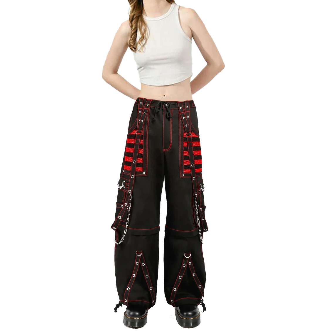 Gothic Extreme Bondage Skater Red & Black Punk Rocker Cyber Steampunk Biker Pant