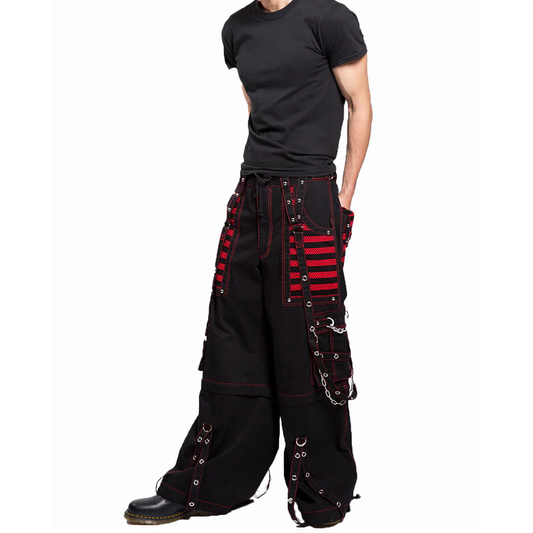 Gothic Extreme Bondage Skater Red & Black Punk Rocker Cyber Steampunk Biker Pant