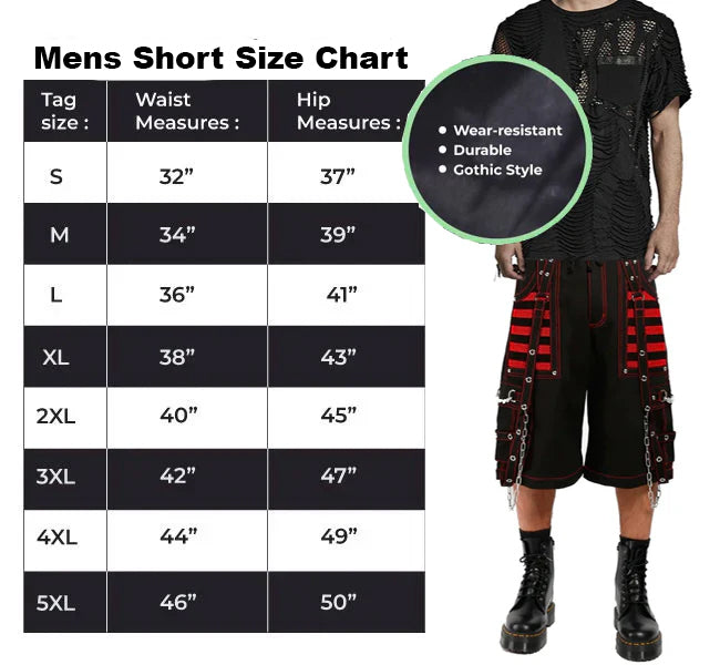 Gothic Extreme Bondage Skater Gothic Punk Rocker Cyber Steampunk Electro Shorts Red