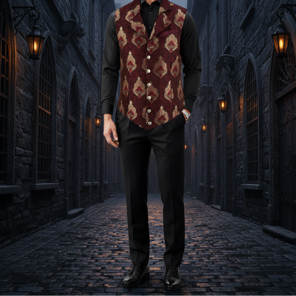 Handmade Red Men's Victorian Suit Gentleman Vest Steampunk Gothic Waistcoat/Usa