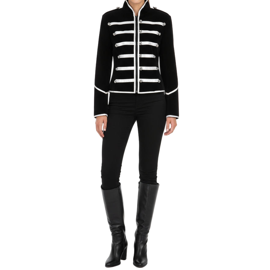 Prime Quality Handmade Women's Black Silver Parade Ladies Jacket Steampunk Military Punk Rock Gothic