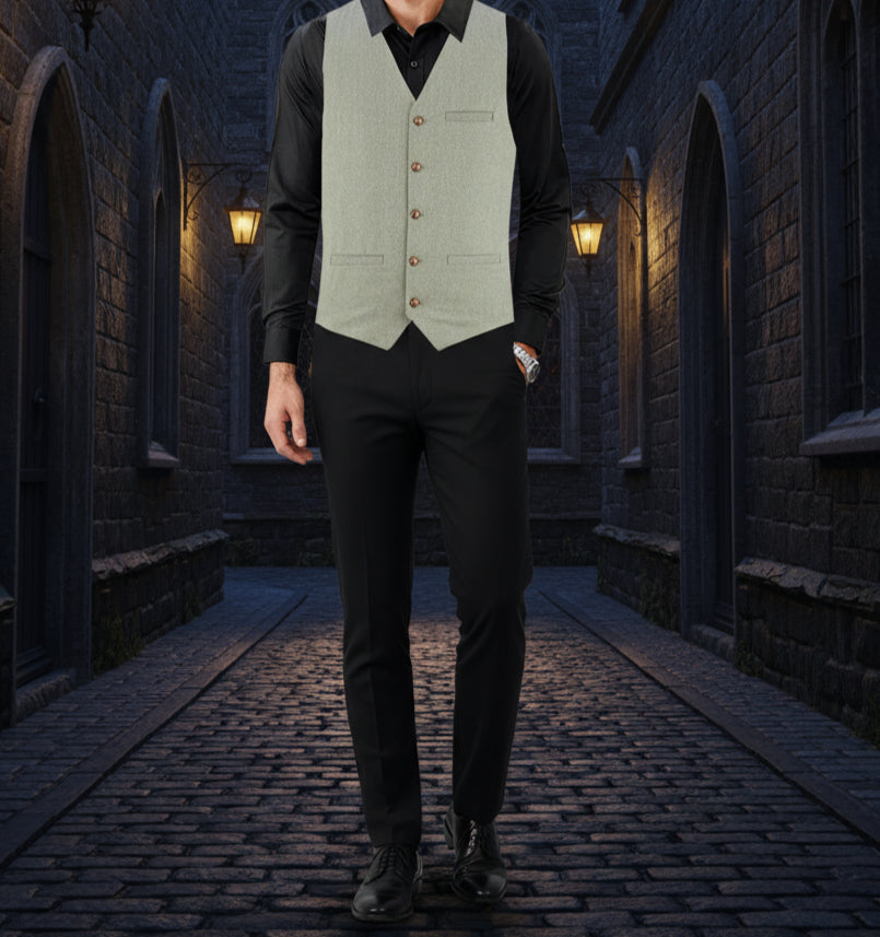 Men Herringbone Wool Blend Tweed Vest Premium Cream Waistcoat Suit Vest V Neck Slim Fit Waistcoat/USA