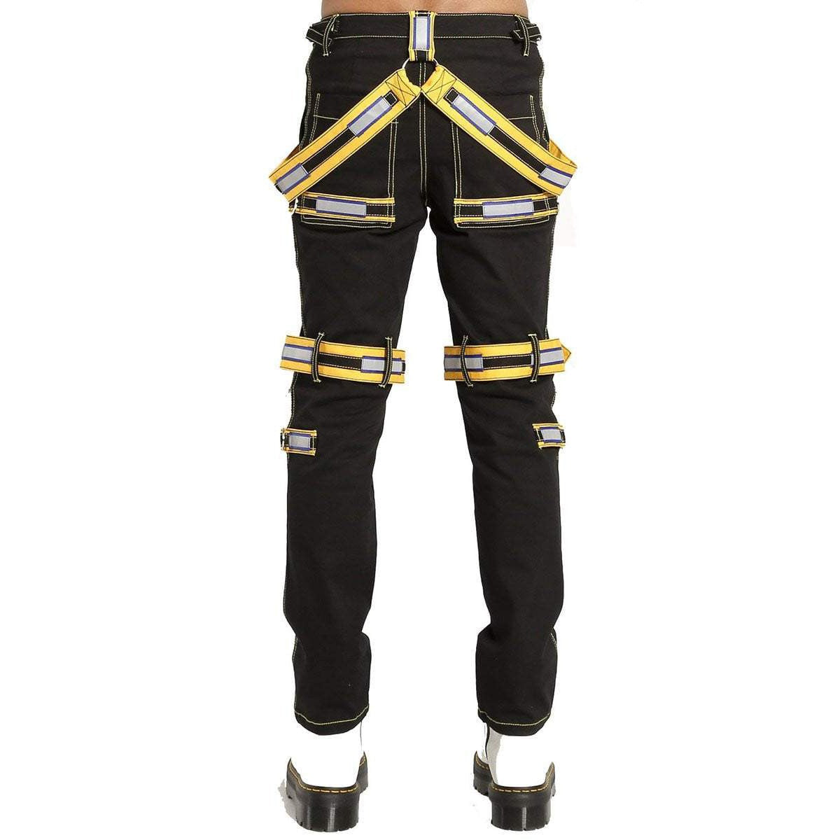 Men's Handmade Electro Bondage Rave Gothic Cyber Chain Gothic Jeans Punk Rock Black/Yellow Pant's