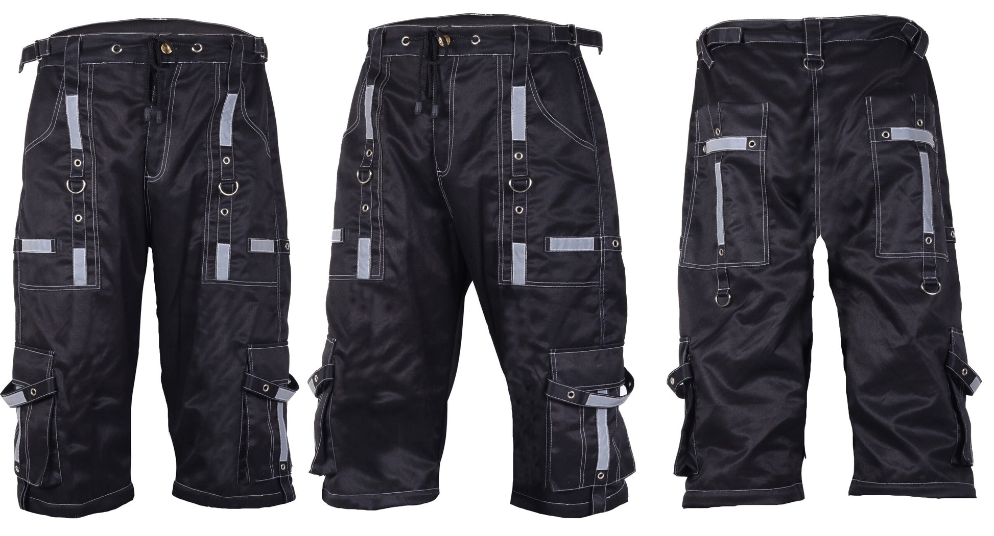 Gothic Bondage Reflective Men Short Alternative Punk Rock Emo Shorts