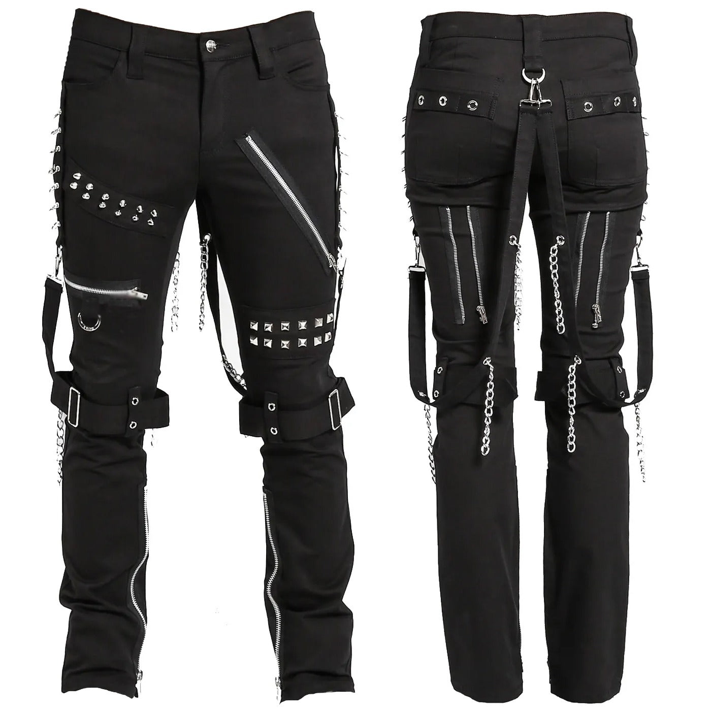 Men Gothic Bondage Black Pant Rock Hard Trouser Heavy Weight Emo Pants