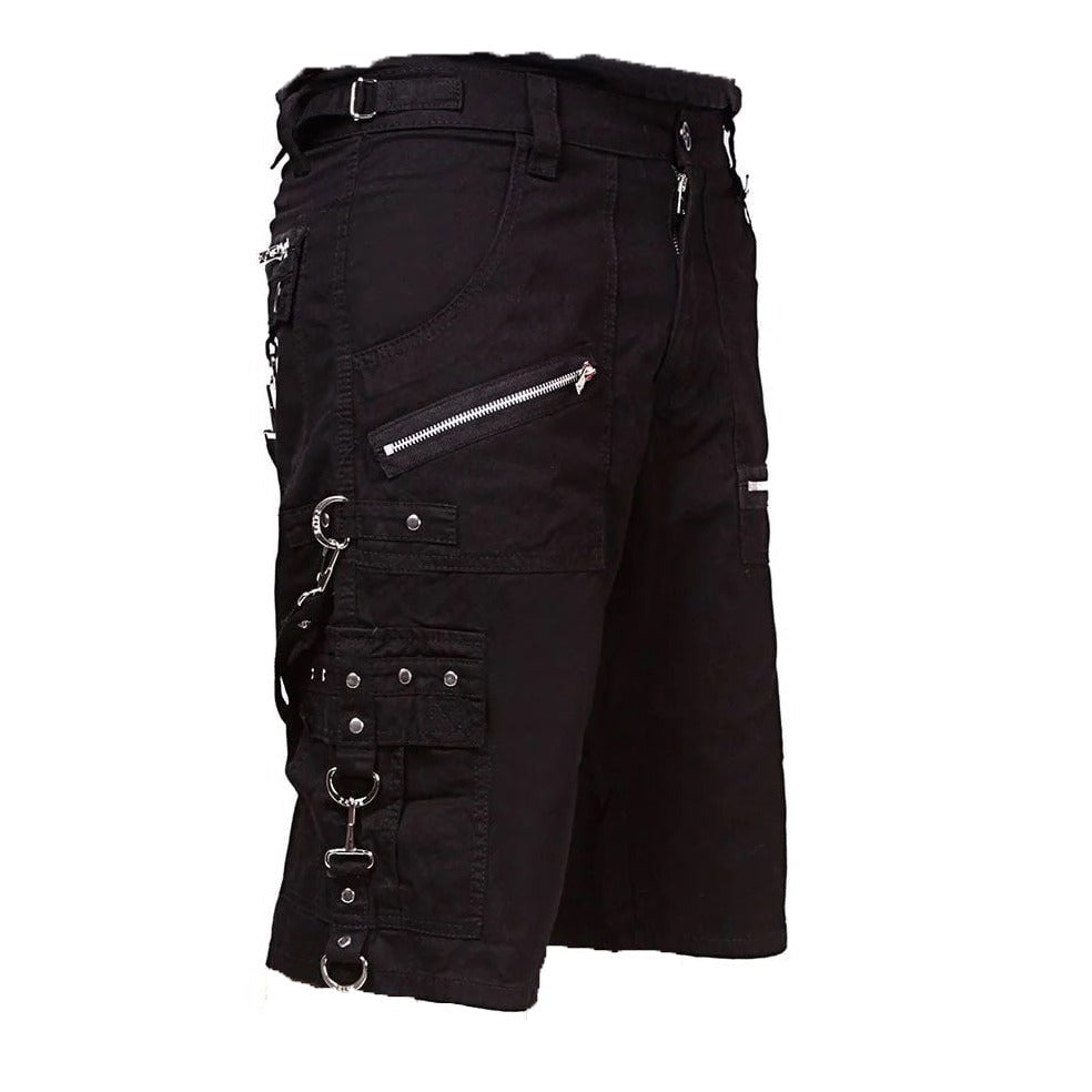 Men Black Punk Shorts Gothic Black Cotton Shorts Punk Emo Shorts With Zipper /USA