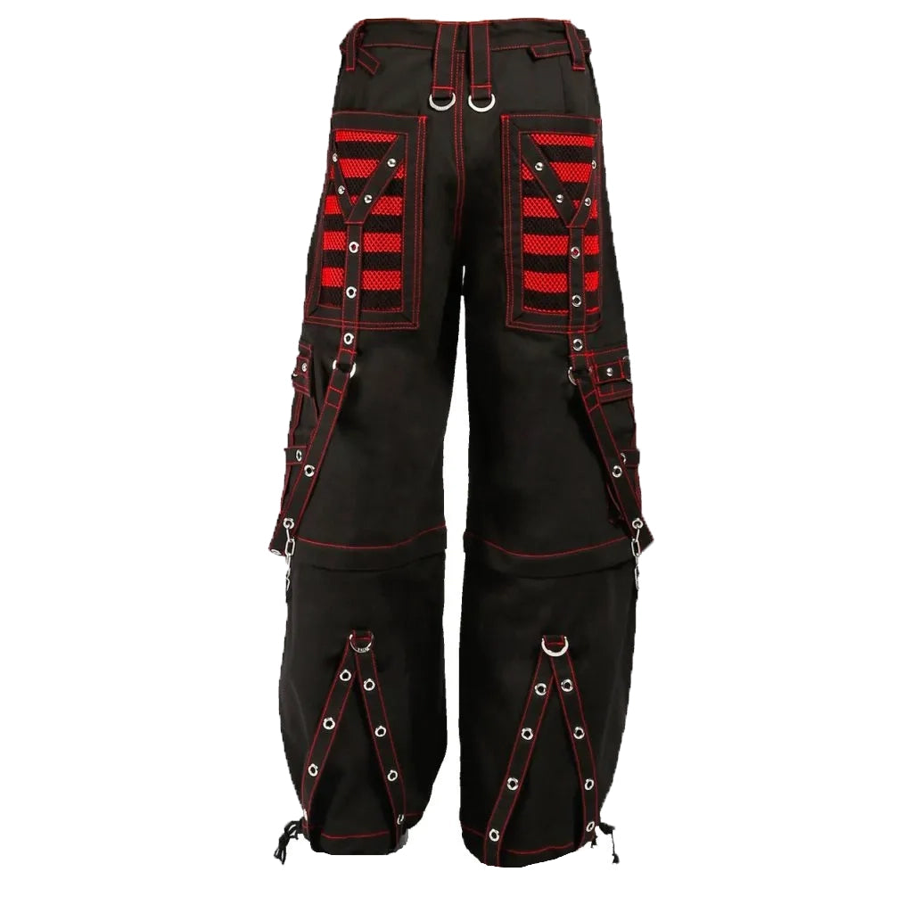 Gothic Extreme Bondage Skater Red & amp Black Punk Rocker Cyber Steampunk Biker Pant
