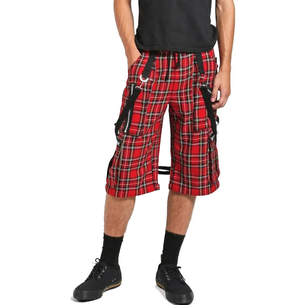 Gothic Bondage Red Plaid Men's Alternative Punk Rock Emo Shorts
