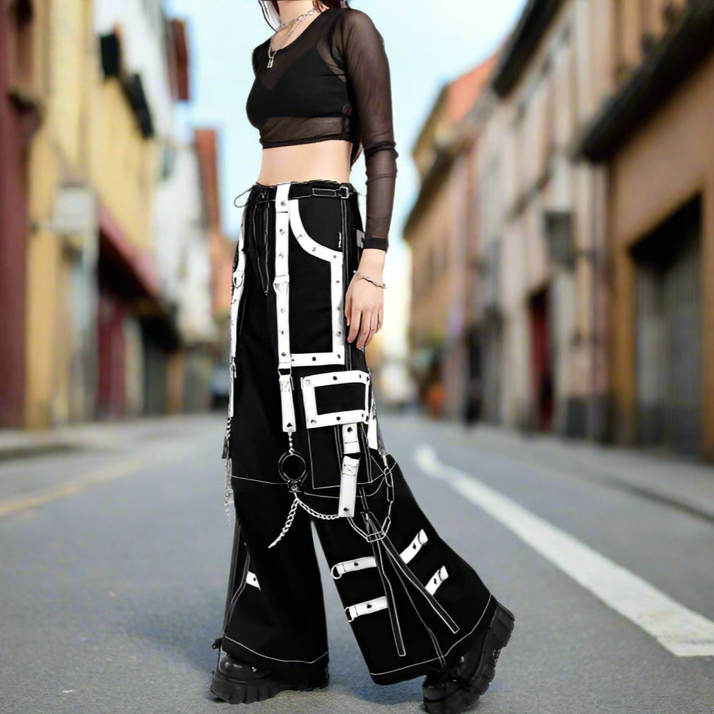 Gothic Men Handmade Bondage Gothic Cyber Pant Chain Techno Rock Punk Shorts Trouser Pants USA